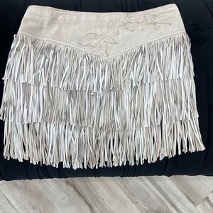 Suede Fringe Mini Skirt